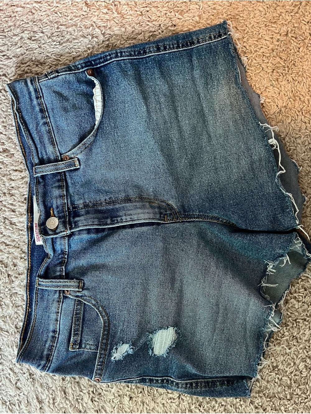Signature by Levi Strauss Distressed Boyfriend Denim Shorts in Blue